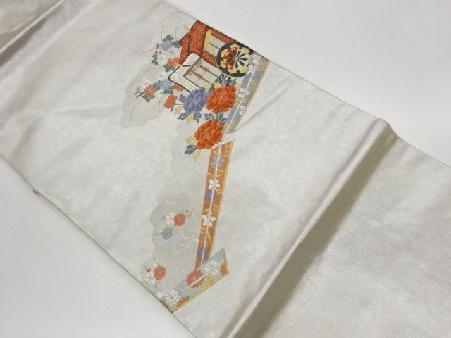 JAPANESE KIMONO / VINTAGE NAGOYA OBI / WOVEN CARRIAGE & FLOWERS